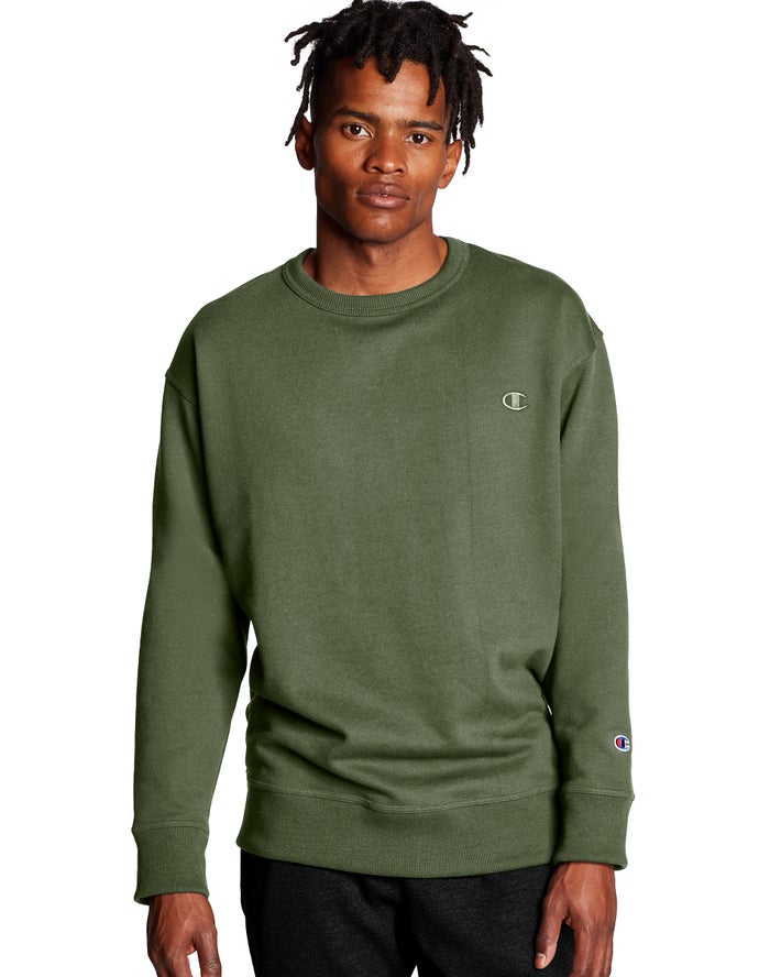 Sudadera Champion Hombre - Powerblend Fleece Crew C Logo ( Verde Oliva ) 1378690-ZO